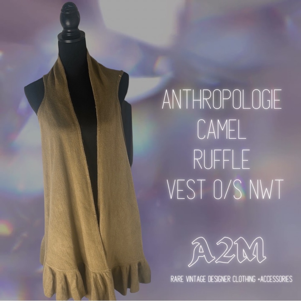 Anthropologie Camel Ruffle Vest O/S NWT